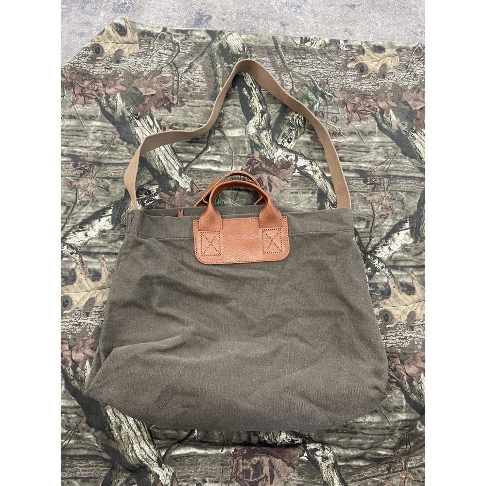 Madewell Medium Transport Tote Twill Heavy Cotton Canvas Leather Trim H69